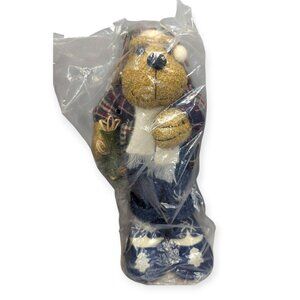 NWT Yule Tidings 14" Stuffed Standing Reindeer Blue Plaid & Bells